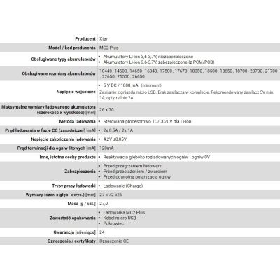 6. XTAR-LADEGERÄT FÜR ZYLINDRISCHE LI-ION-MC2+-AKKU