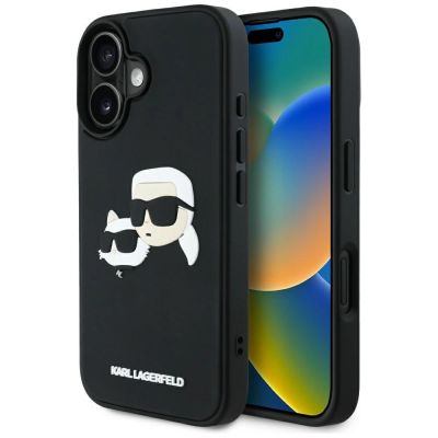 Karl Lagerfeld HC 3D Rubber Double Heads iPhone 16 Hülle - Schwarz