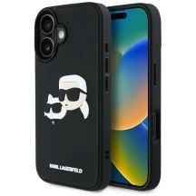 Karl Lagerfeld HC 3D Rubber Double Heads iPhone 16 Hülle - Schwarz