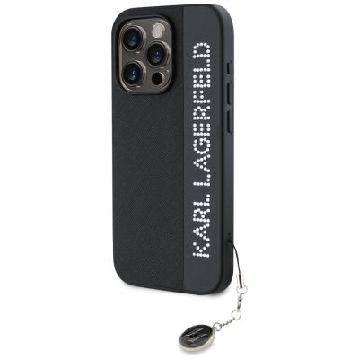 2. Karl Lagerfeld Saffiano Rhinestones & Charm Hülle für iPhone 15 Pro – Schwarz