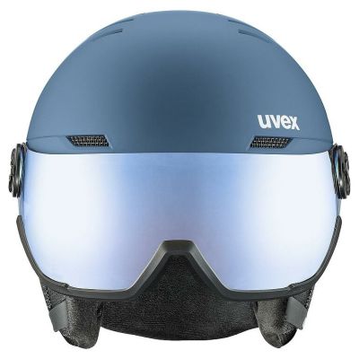3. Uvex Skihelm wanted visor, steinfarben, blau