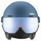 3. Uvex Skihelm wanted visor, steinfarben, blau