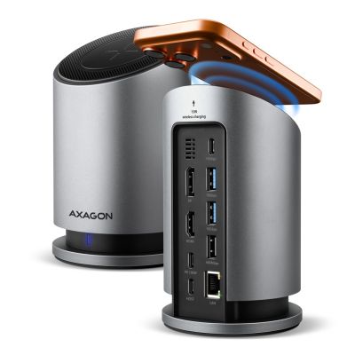 Axagon HMC-WL9 kabelgebundene Dockingstation, USB 3.2 Gen 2 (3.1 Gen 2) Type-C, Grau