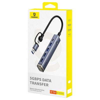 9. Baseus UltraJoy Series USB-A/USB-C Hub (4x USB-A 3.0, 1x USB-C 5V) – Grau