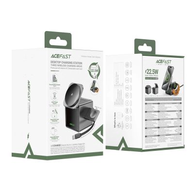 8. Acefast E34 22,5W 3-in-1 Induktionsladegerät mit integriertem Kabel für Smartphone, Smartwatch und Kopfhörer – Grau