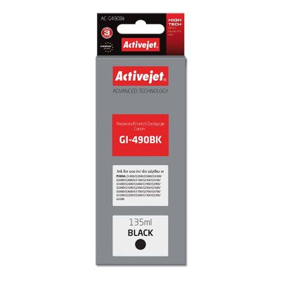 Activejet AC-G490Bk Tinte (Ersatz für Canon GI-490BK; Supreme; 135 ml; 6000 Seiten, Schwarz)