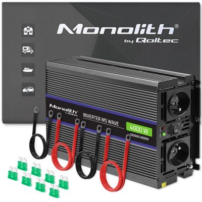 Qoltec Monolith 4000 MS Wave 51928 Spannungswandler, 12 V auf 230 V, 2000/4000 W, USB