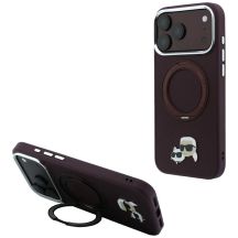 Karl Lagerfeld mit Ring Stand 360 Karl & Choupette Köpfe Pin MagSafe Hülle für iPhone 18 Pro / 17 Pro - bordeauxrot