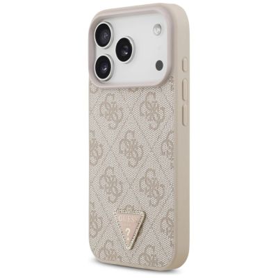 2. Guess Leder 4G Dreieck Strass MagSafe Hülle für iPhone 18 Pro / 17 Pro - Pink