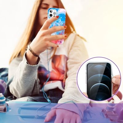 8. Kingxbar Watercolor Series farbenfrohe Hülle für iPhone 12 Pro Max blau-pink