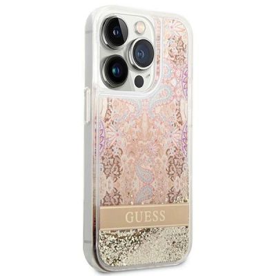 4. Guess Paisley Liquid Glitter Hülle für iPhone 14 Pro - Gold