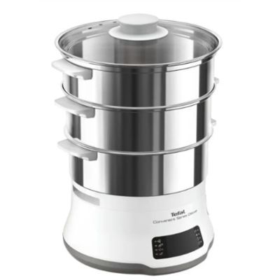 12. Tefal Convenient Series Deluxe VC502D 3-Korb-Dampfgarer, 900 W, Edelstahl, Weiß