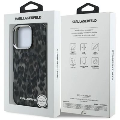 8. Karl Lagerfeld IML MagSafe-Hülle mit Leopardenmuster für iPhone 16 Pro Max – Schwarz