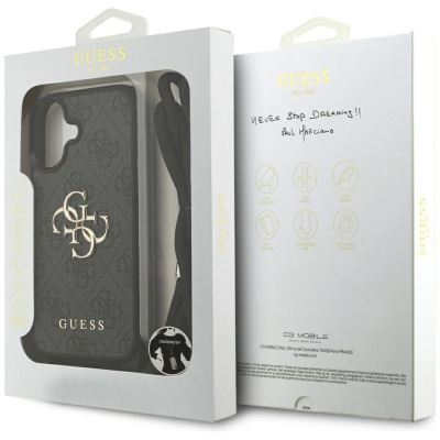 7. Guess 4G Big Logo Cord Strap Crossbody Case für iPhone 17 - Schwarz