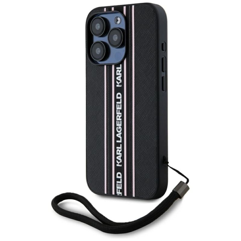 2. Karl Lagerfeld Saffiano Athleisure Stripes Cord iPhone 15 Pro Max Hülle - Rosa