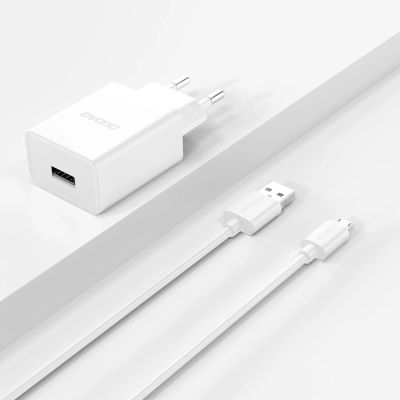4. Dudao A4EU USB-A 2,1 A Wandladegerät – weiß + USB-A – Micro-USB-Kabel