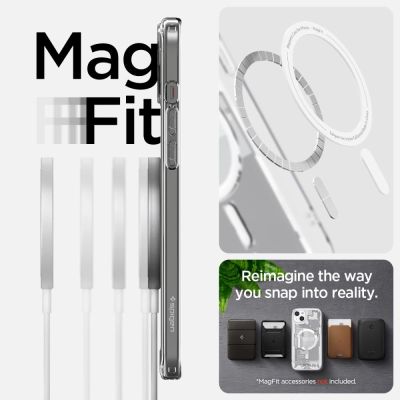 14. Spigen Ultra Hybrid Mag Case mit MagSafe für iPhone 15 Plus – Weiß (Zero One Pattern)