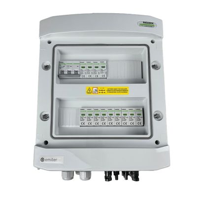 Hermetischer DC/AC-EMITER-Anschlusskasten IP65 mit Noark 1000V DC-Überspannungsableiter Typ 2, 3 x PV-String, 3 x MPPT // Noark AC-Begrenzer Typ 2, 63A 3-F