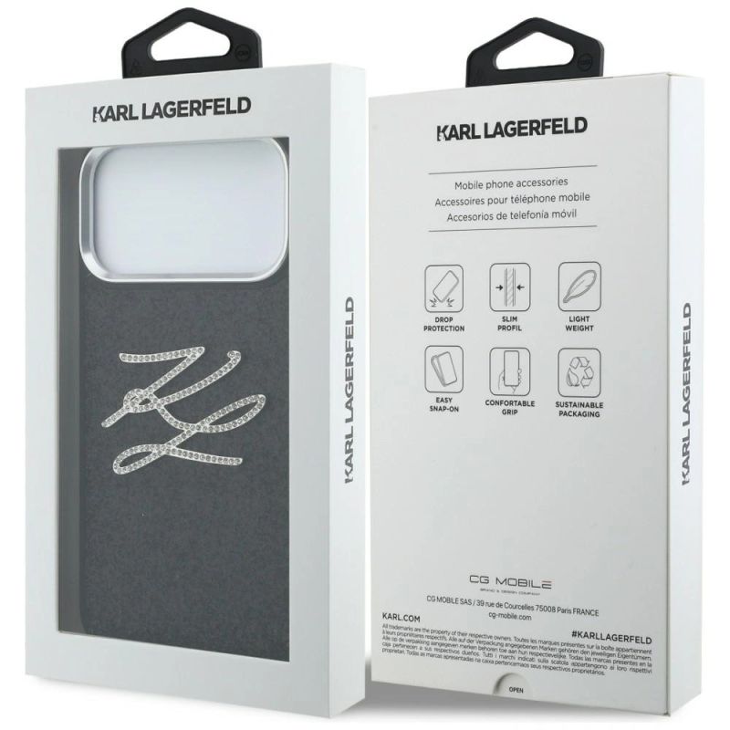 8. Karl Lagerfeld IML Glitter KL Diamond Logo Hülle für iPhone 17 Pro Max - Schwarz