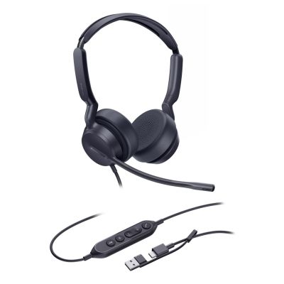 Yealink UH42 Dual UC USB-C/A Headset mit Kabel und Kopfbügel für Anrufe und Musik, USB Typ-C / USB Typ-A, Schwarz