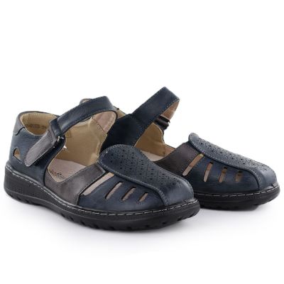 3. Bequeme Damenschuhe mit Klettverschluss, Lochmuster, marineblau, Unisoft 9955