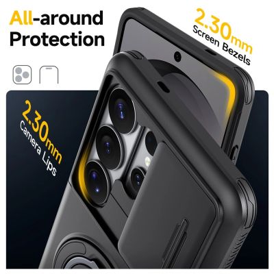 4. Magnetische Hülle für Samsung Galaxy S26 Ultra mit 360°-Metallring und Kameraabdeckung – Schwarz