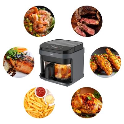 19. ELDOM FETTFREIE FRITTEUSE FR500 5,5 L 1200W GLASBEHÄLTER, GRILLEN, SILIKONPLATTE, 8 PROGRAMME, TEMPERATURREGELUNG.