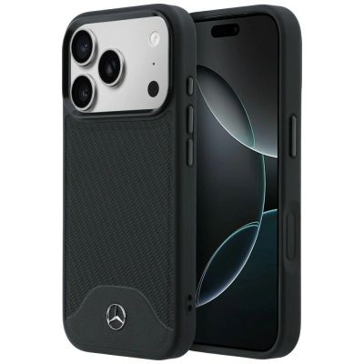 Mercedes Leder-Holzoptik- und Curve MagSafe-Hülle für iPhone 17 Pro – Schwarz