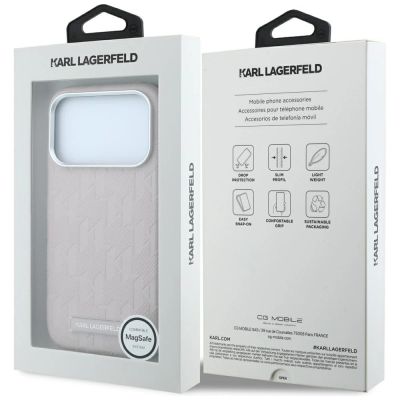 8. Karl Lagerfeld MagSafe Hülle mit Logo aus genarbtem Monoharz für iPhone 17 Pro / 18 Pro – Pink