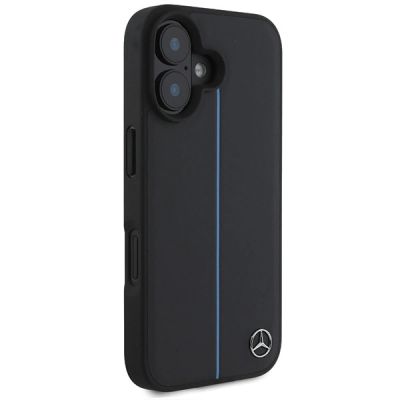 4. Mercedes MB Blue Line Leder-MagSafe-Hülle für iPhone 16 – Schwarz