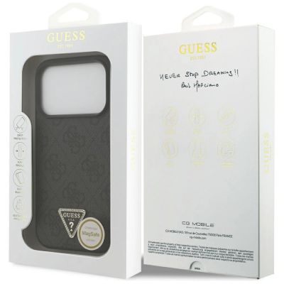8. Guess Leather 4G Triangle Strass MagSafe Case für iPhone 17 Pro - Schwarz