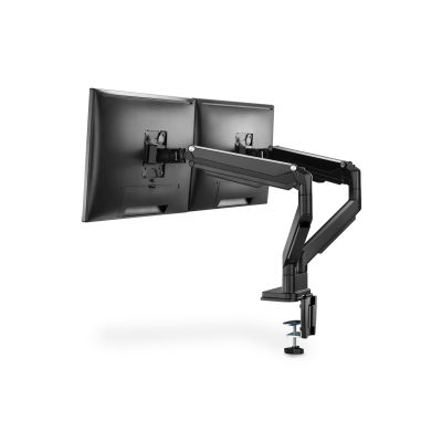 2. Doppelter Schreibtischarm (Klemme) für 2 x LCD-Monitore, max. 32 Zoll, max. 2 x 9 kg, neig- und schwenkbar, schwarz