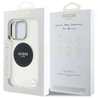 8. Guess IML Metal Colored Circle Classic Logo MagSafe Case für iPhone 16 Pro Max - Schwarz