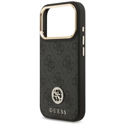 6. Guess 4G Strass Logo & Big Strap Metal Buttons MagSafe Case für iPhone 17 Pro - Schwarz