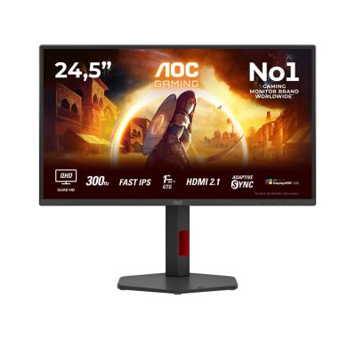 7. AOC Q25G4SR Monitor, 24,5 Zoll, IPS, QHD-Anschluss, 16:9, 300 Hz, 1 ms, 2560 x 1440 Pixel, 400 cd/m², 2 HDMI-Anschlüsse, Schwarz