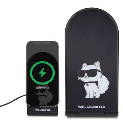2. Karl Lagerfeld Choupette MagSafe Induktionsladegerät 15 W, faltbar 2in1 – Schwarz
