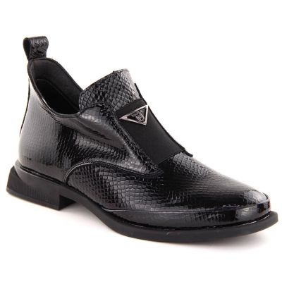 12. Damen-Lackleder-Stiefeletten in Kroko-Optik mit Zierelement, schwarz, Filippo DBT6425