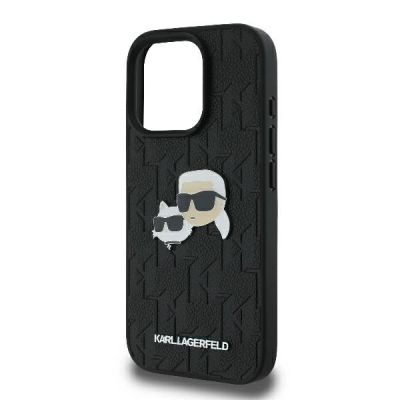 6. Karl Lagerfeld Monogram Karl & Choupette Head Pin Hülle für iPhone 16 Pro – Schwarz