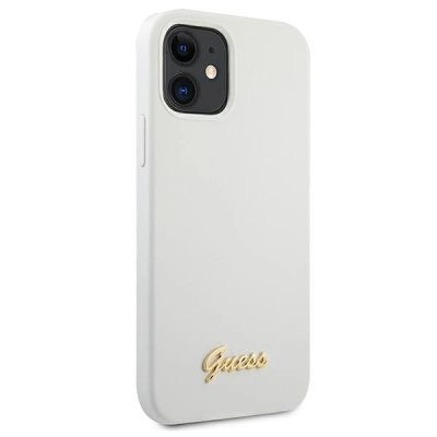 4. Guess, GUHCP12SLSLMGWH iPhone 12 mini 5,4" weiß/weißes Hardcase Metall-Logo-Schriftzug