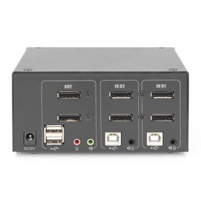 2. KVM-Switch, 2 Ports, 4K 60Hz, 4x DP IN, 2x DP OUT, 2x USB A, 2x Audio IN & OUT