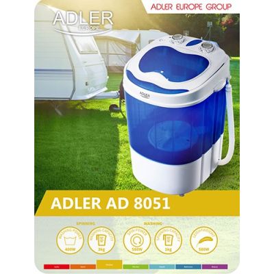 9. Adler AD 8051 Reisewaschmaschine (1000 U/min; 3 kg; 370 mm; blau)