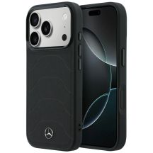 Mercedes Leder-Mesh-Hülle mit Bow Line MagSafe für iPhone 18 Pro / 17 Pro – Schwarz