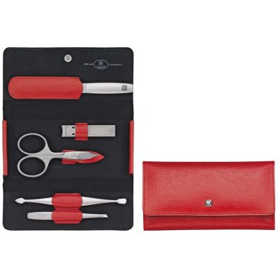 2. ZWILLING 97092-002-0 Twinox Reise-Maniküre-Set – Rotes Lederetui, 5-teilig