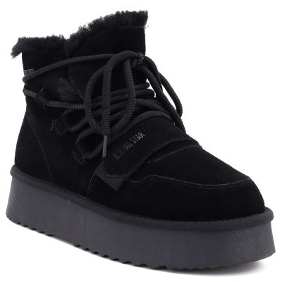 Damen-Ankle-Boots aus Leder mit Plateausohle, Wildleder, schwarz, Big Star UU274314