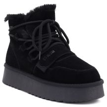 Damen-Ankle-Boots aus Leder mit Plateausohle, Wildleder, schwarz, Big Star UU274314