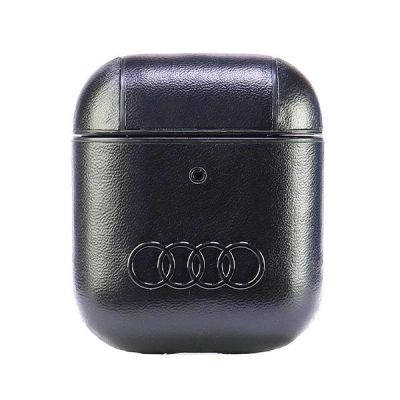 Audi Lederhülle mit großem Logo für AirPods 1/2 – Schwarz