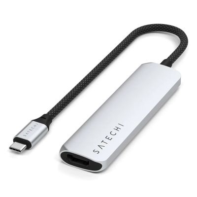 Satechi 4-in-1 USB-C Slim Multiport Adapter 4K - Aluminium-Adapter für USB-C Mobilgeräte (USB-C, 4K HDMI, 2x USB-A) (Silber)
