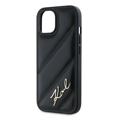 6. Karl Lagerfeld Diagonal Quilted Script Hülle für iPhone 14 / 15 / 13 – Schwarz