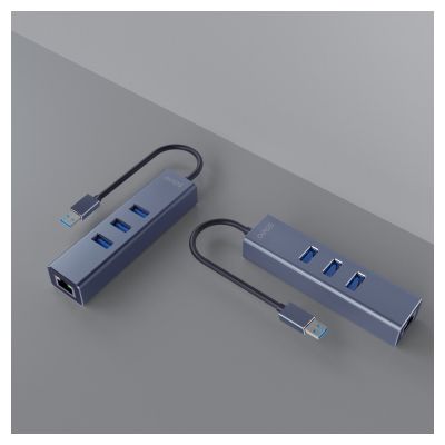 4. SAVIO AK-58 3-Port USB-A Hub mit RJ-45 Adapter