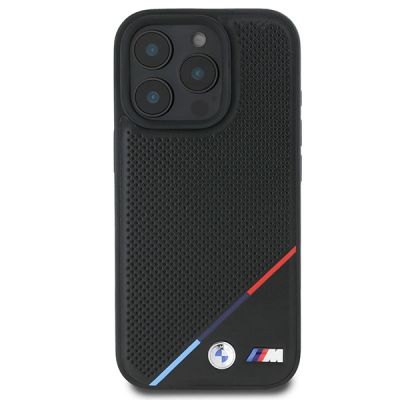 3. BMW M Perforated Tricolor Line MagSafe Hülle für iPhone 16 Pro – Schwarz